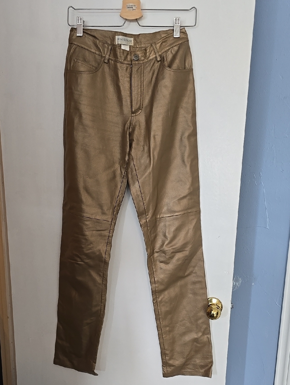 Hugo Buscati Vintage Gold Leather Pants Size 2 Tall